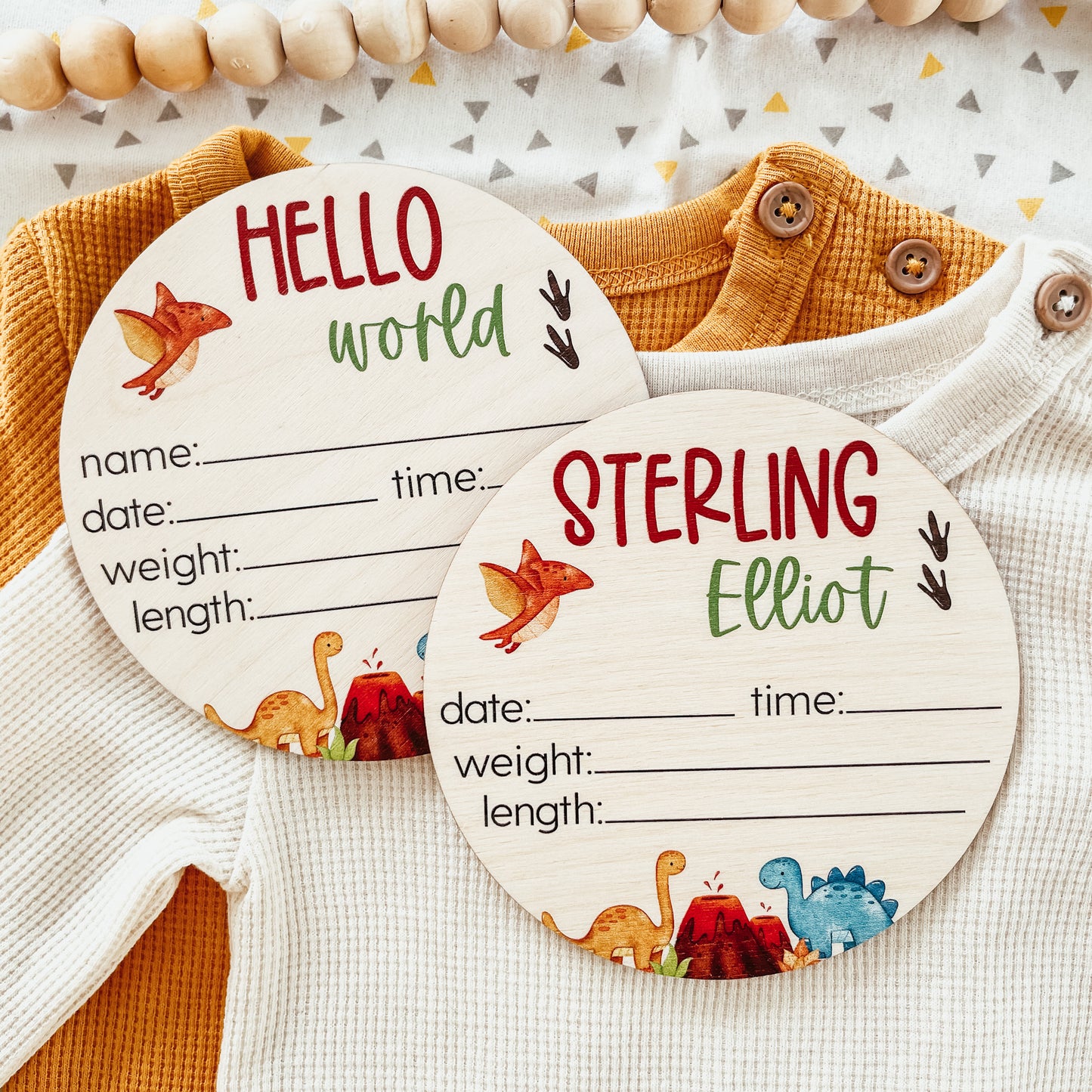 Baby Birth Announcement Sign - Wooden Dinosaurs