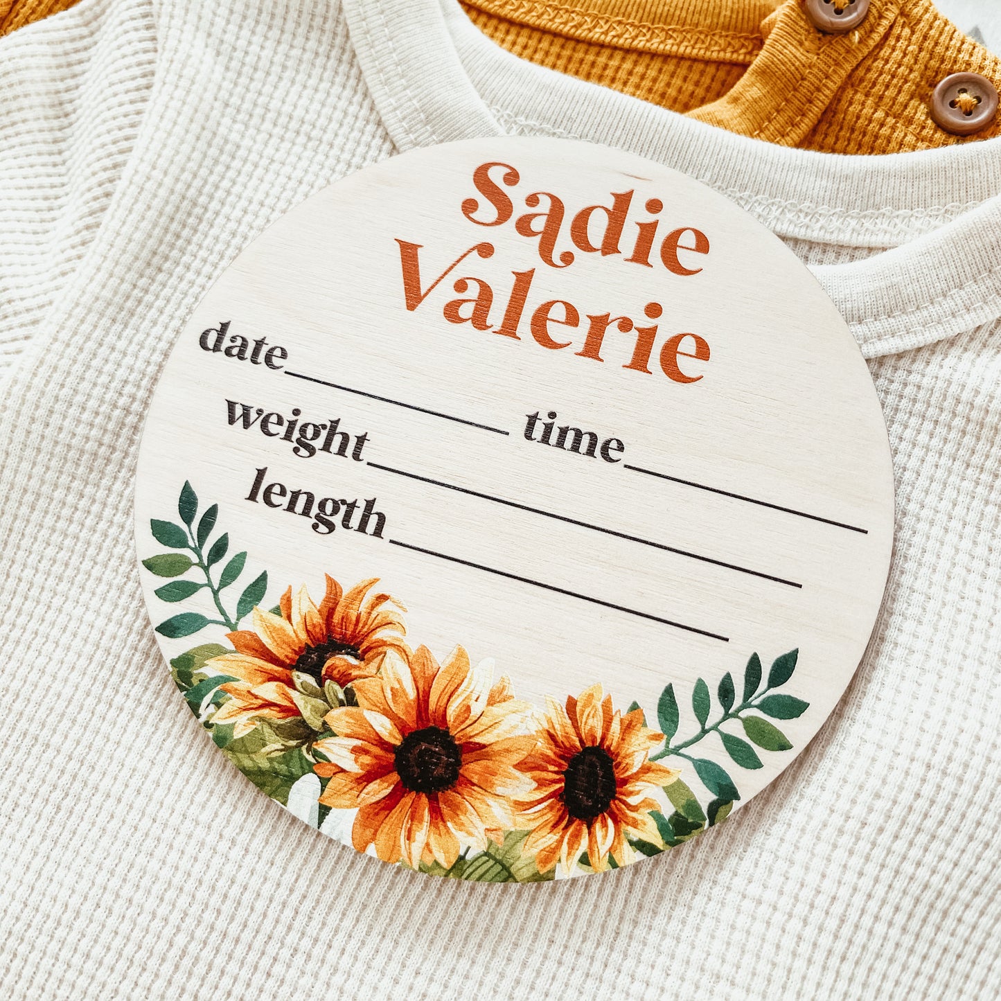 Baby Birth Announcement Sign - Wooden Sunflower