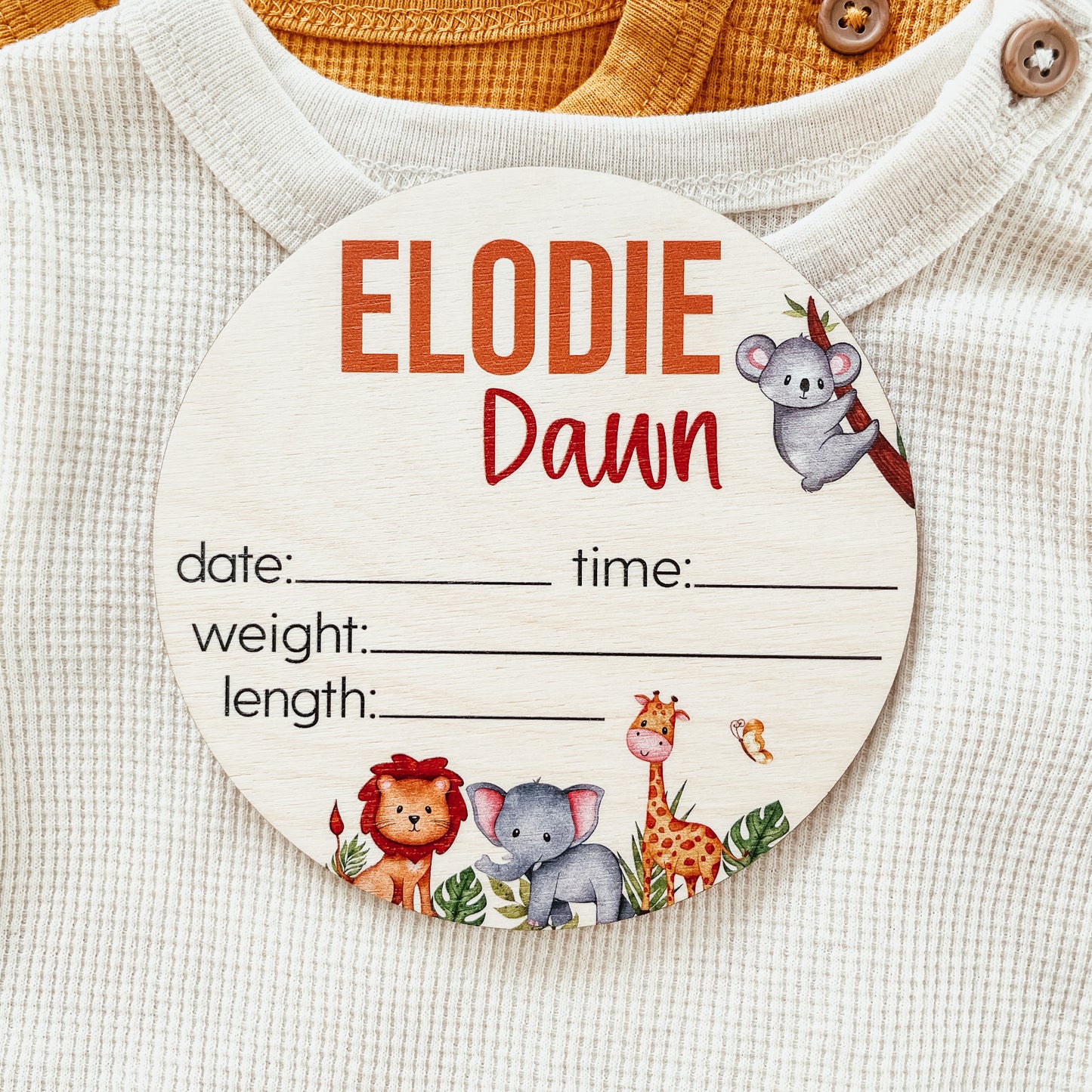 Baby Birth Announcement Sign - Wooden Safari Animals