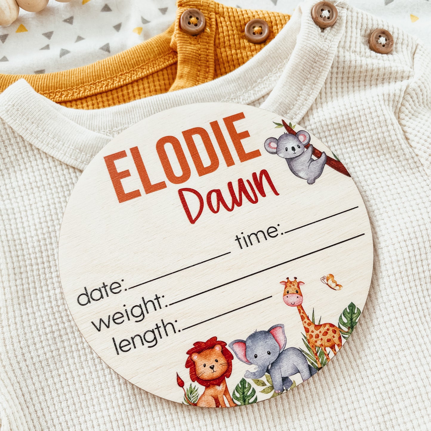 Baby Birth Announcement Sign - Wooden Safari Animals