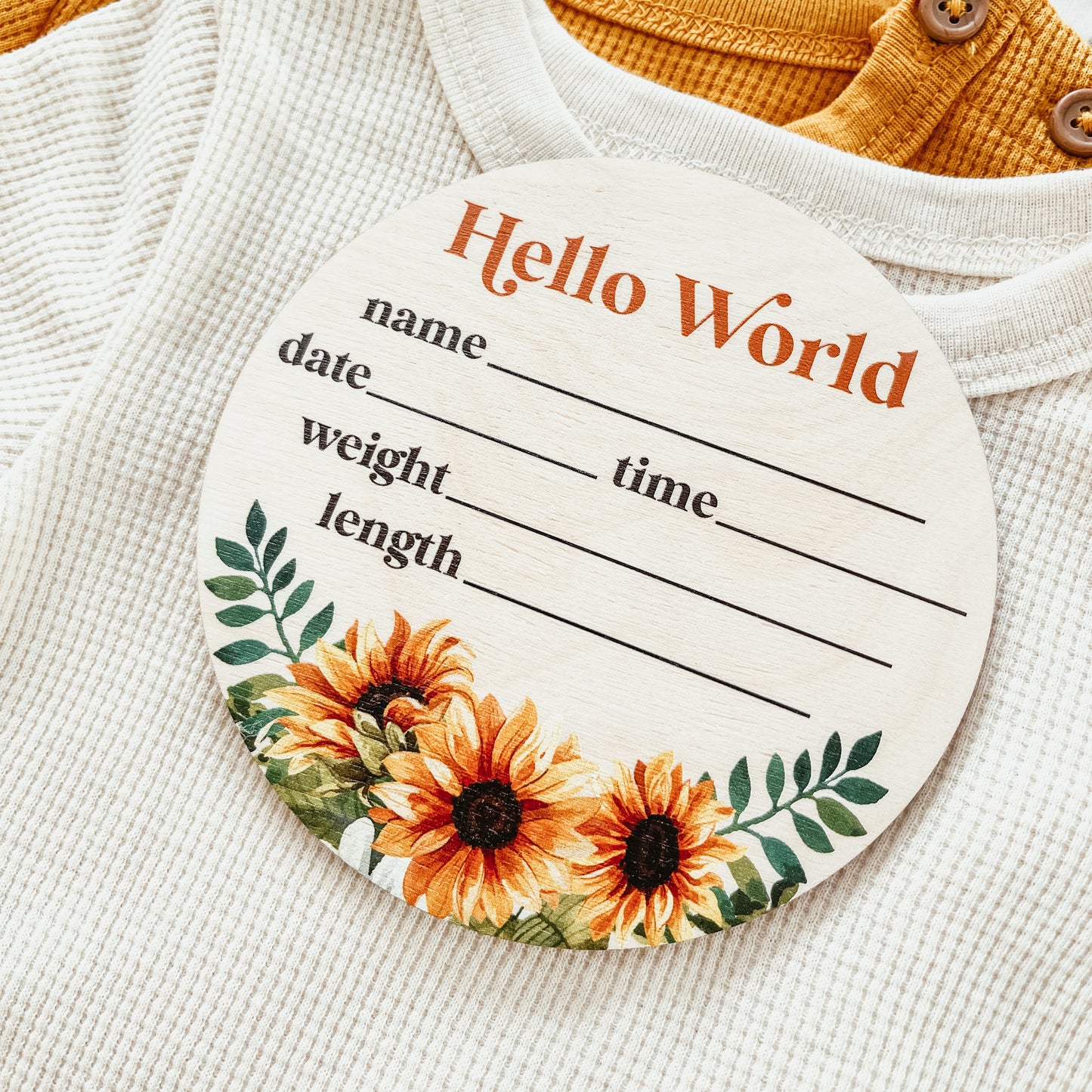 Baby Birth Announcement Sign - Wooden Sunflower