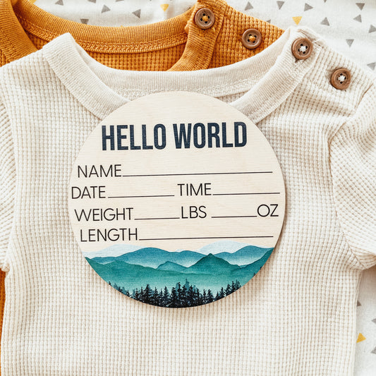 Baby Birth Announcement Sign - Wooden Mountains