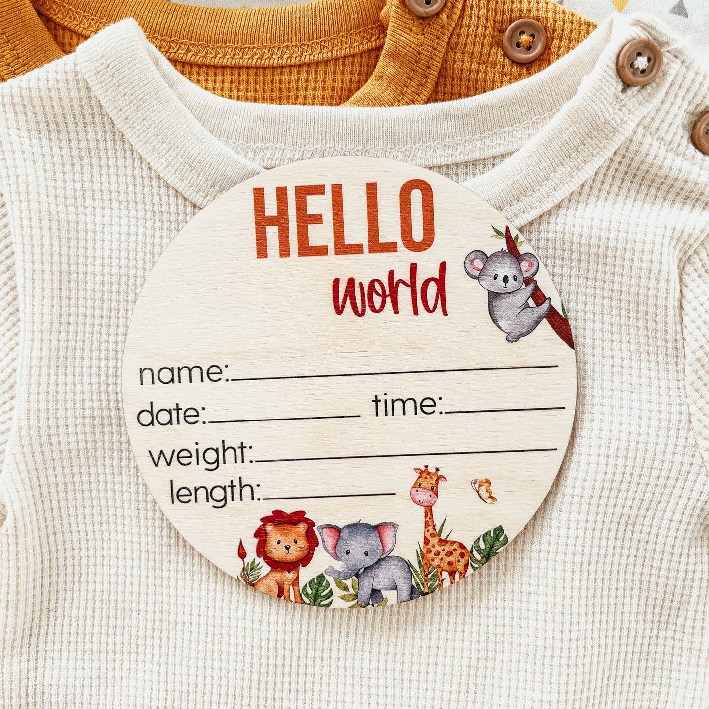 Baby Birth Announcement Sign - Wooden Safari Animals