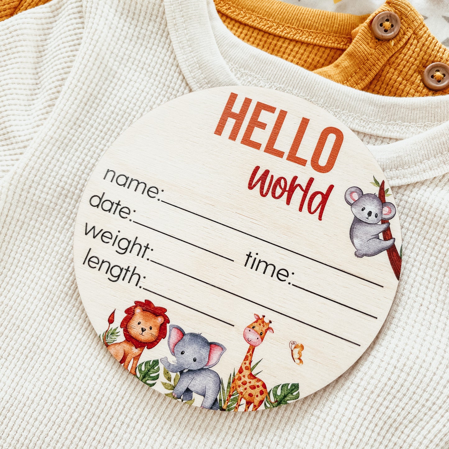 Baby Birth Announcement Sign - Wooden Safari Animals