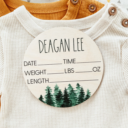 Baby Birth Announcement Sign - Wooden Forest