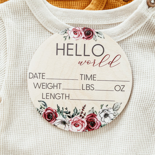 Baby Birth Announcement Sign - Wooden Pink Floral