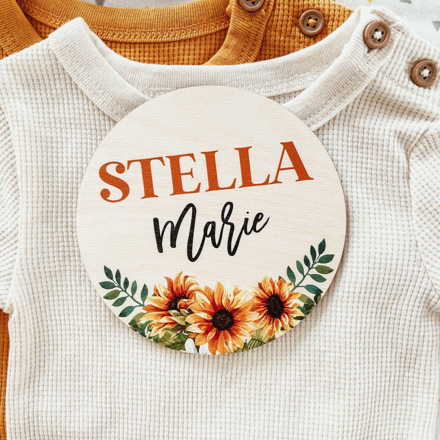 Baby Birth Announcement Sign - Wooden Sunflower