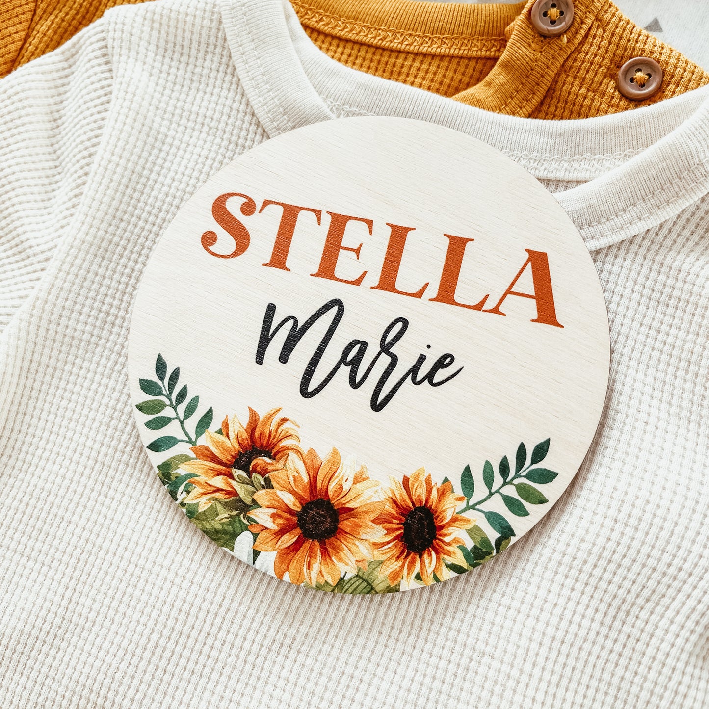 Baby Birth Announcement Sign - Wooden Sunflower