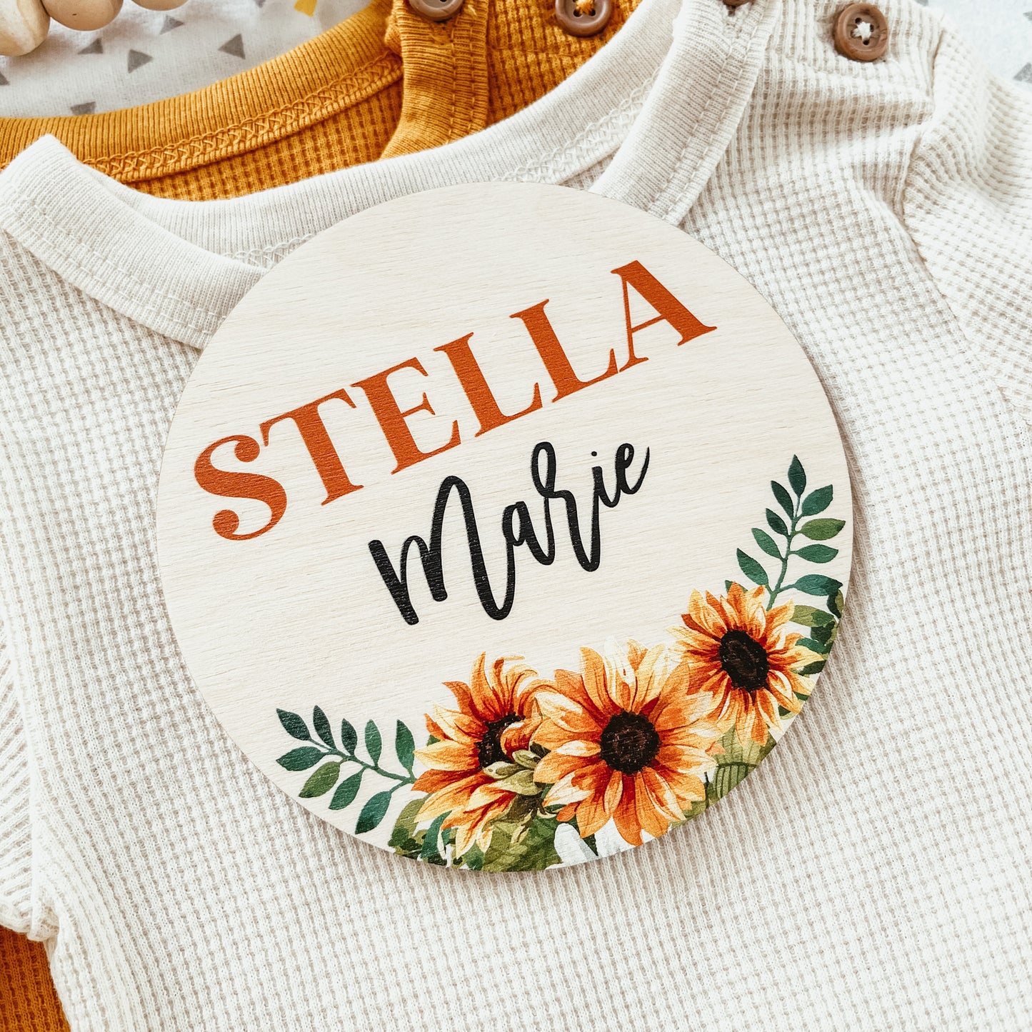 Baby Birth Announcement Sign - Wooden Sunflower