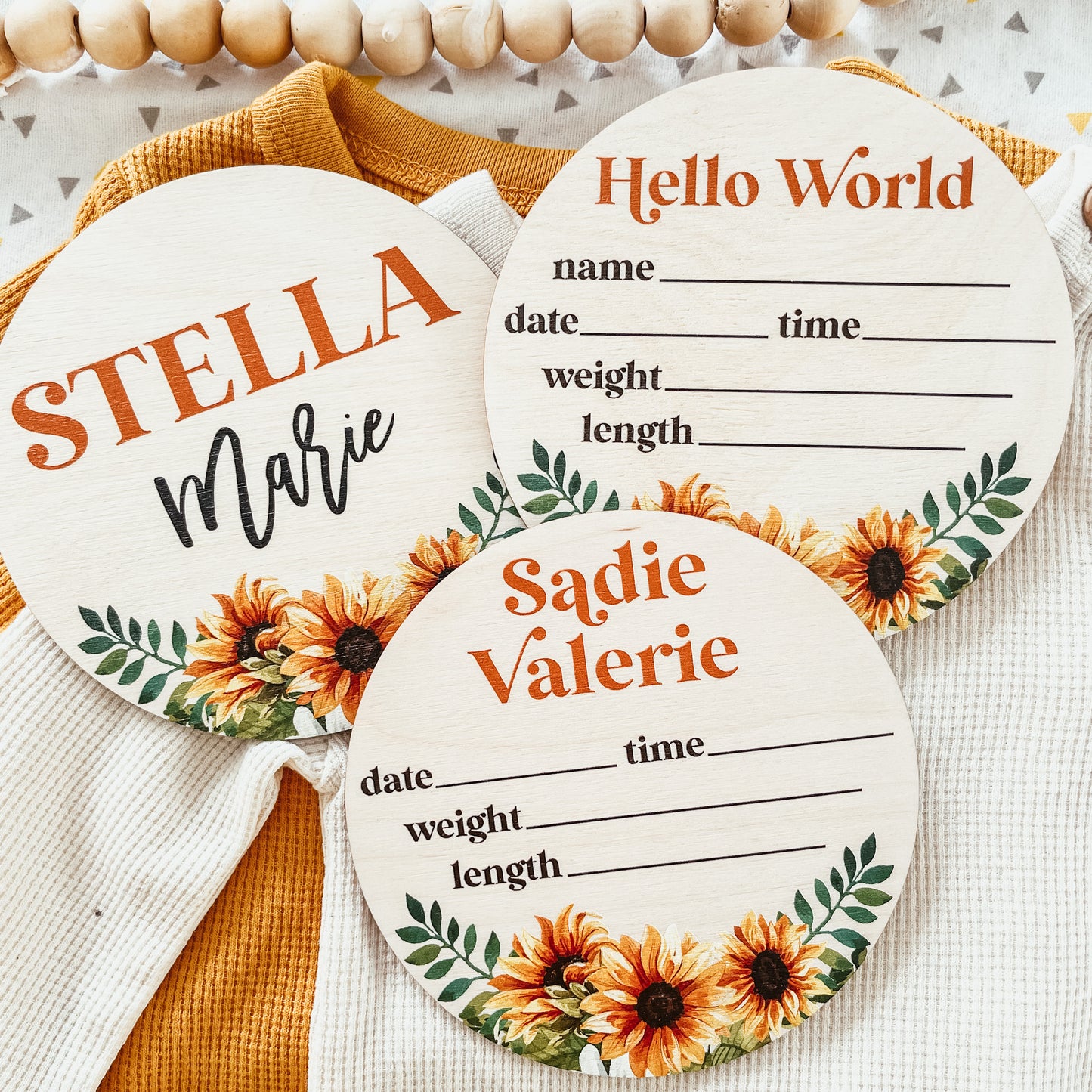 Baby Birth Announcement Sign - Wooden Sunflower