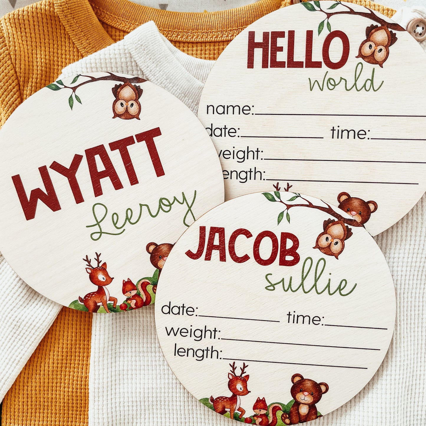 Baby Birth Announcement Sign - Wooden Woodland Animals