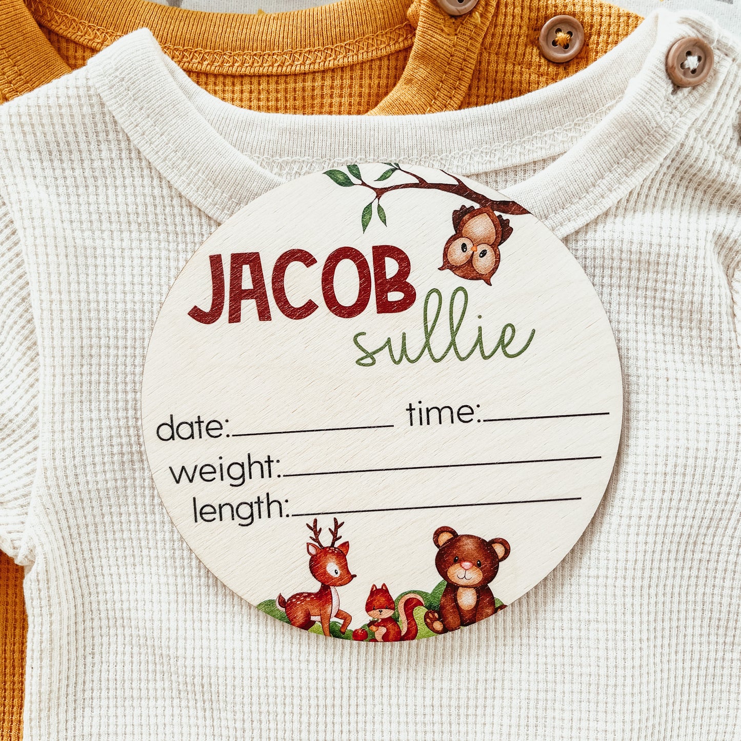 Baby Birth Announcement Sign - Wooden Woodland Animals