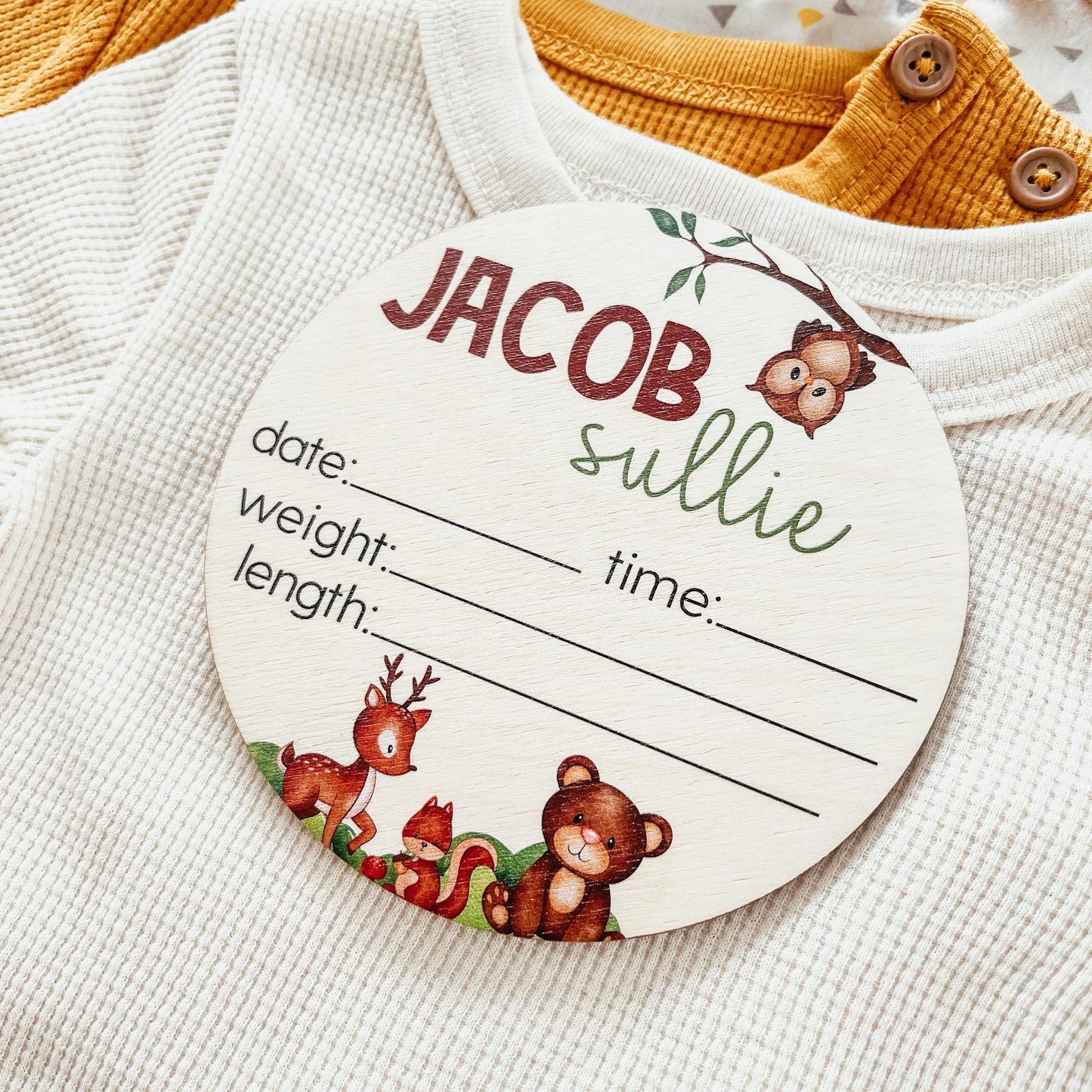 Baby Birth Announcement Sign - Wooden Woodland Animals