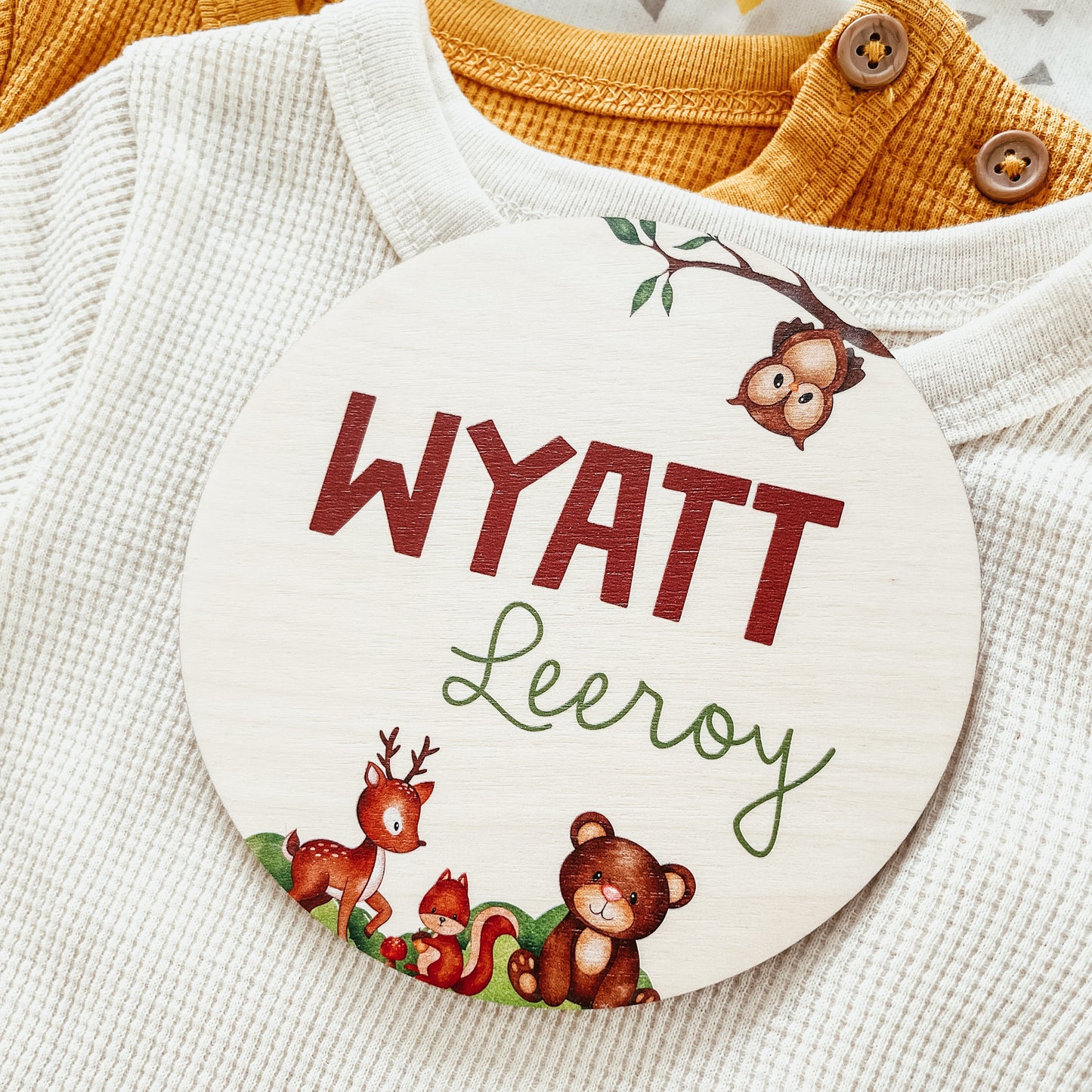 Baby Birth Announcement Sign - Wooden Woodland Animals