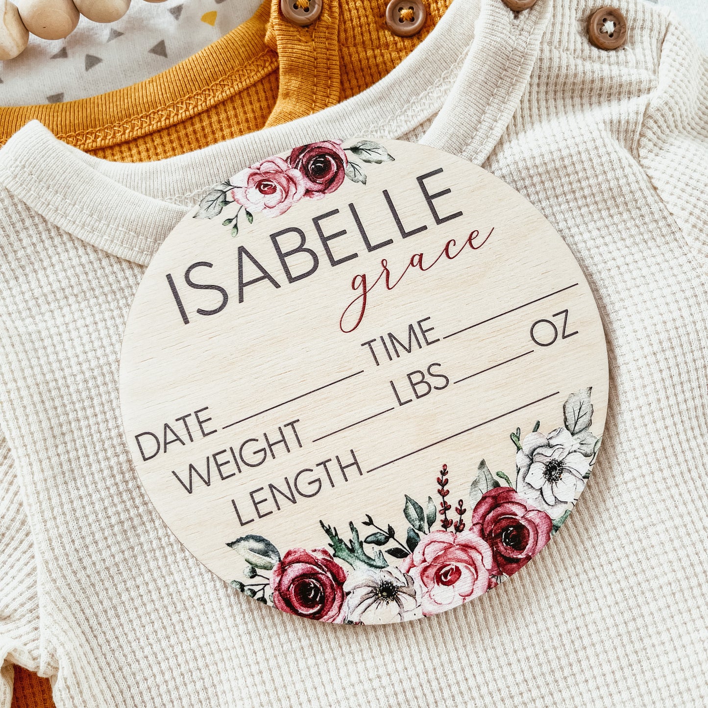 Baby Birth Announcement Sign - Wooden Pink Floral