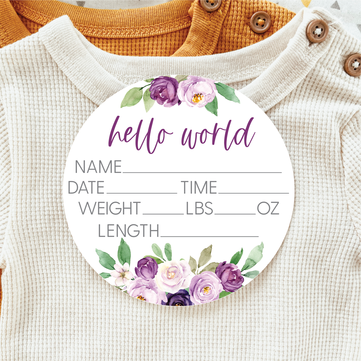 Baby Birth Announcement Sign - Acrylic Purple Floral Birth