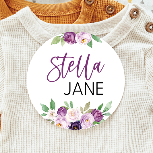 Baby Birth Announcement Sign - Acrylic Purple Floral Birth