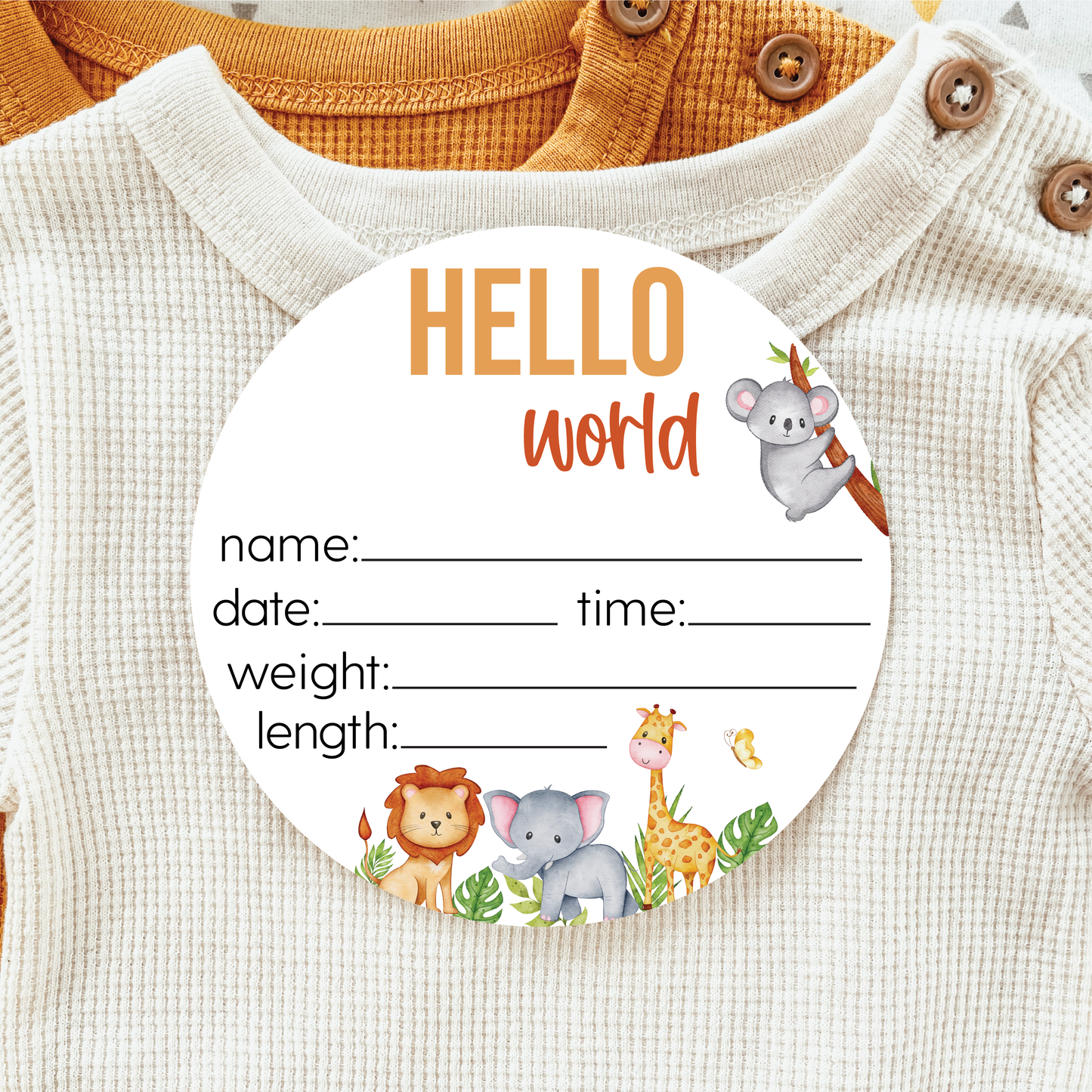 Baby Birth Announcement Sign - Acrylic Safari Animals