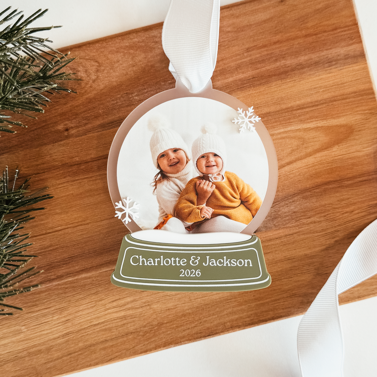 Snow Globe Custom Text and Photo Christmas Ornament