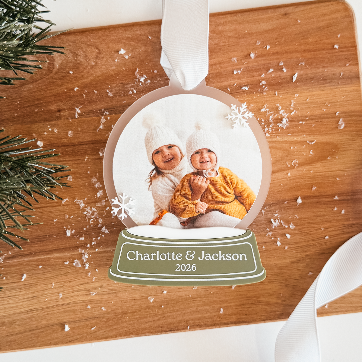 Snow Globe Custom Text and Photo Christmas Ornament