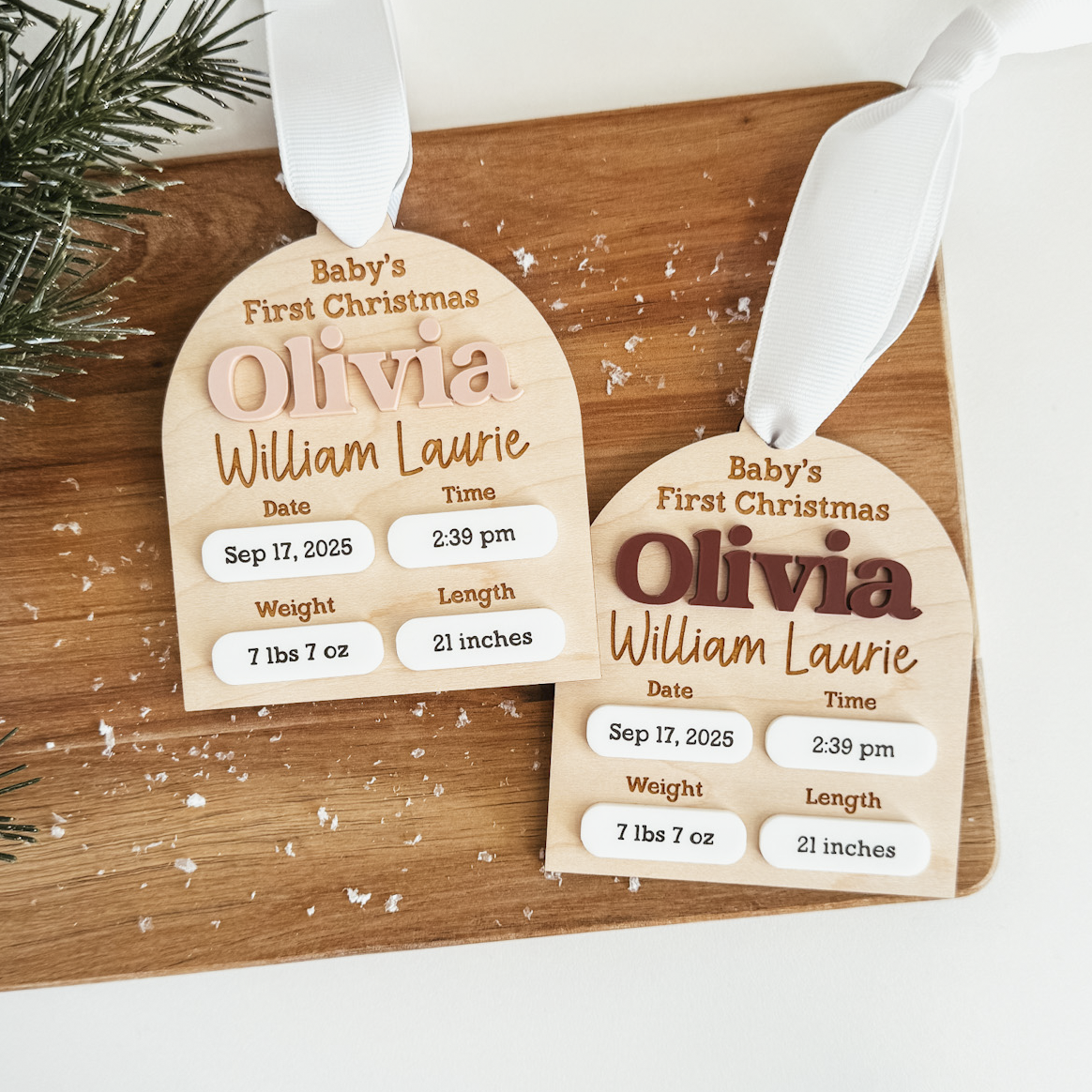 Birth Statistics Ornament With 3D Name & Stats