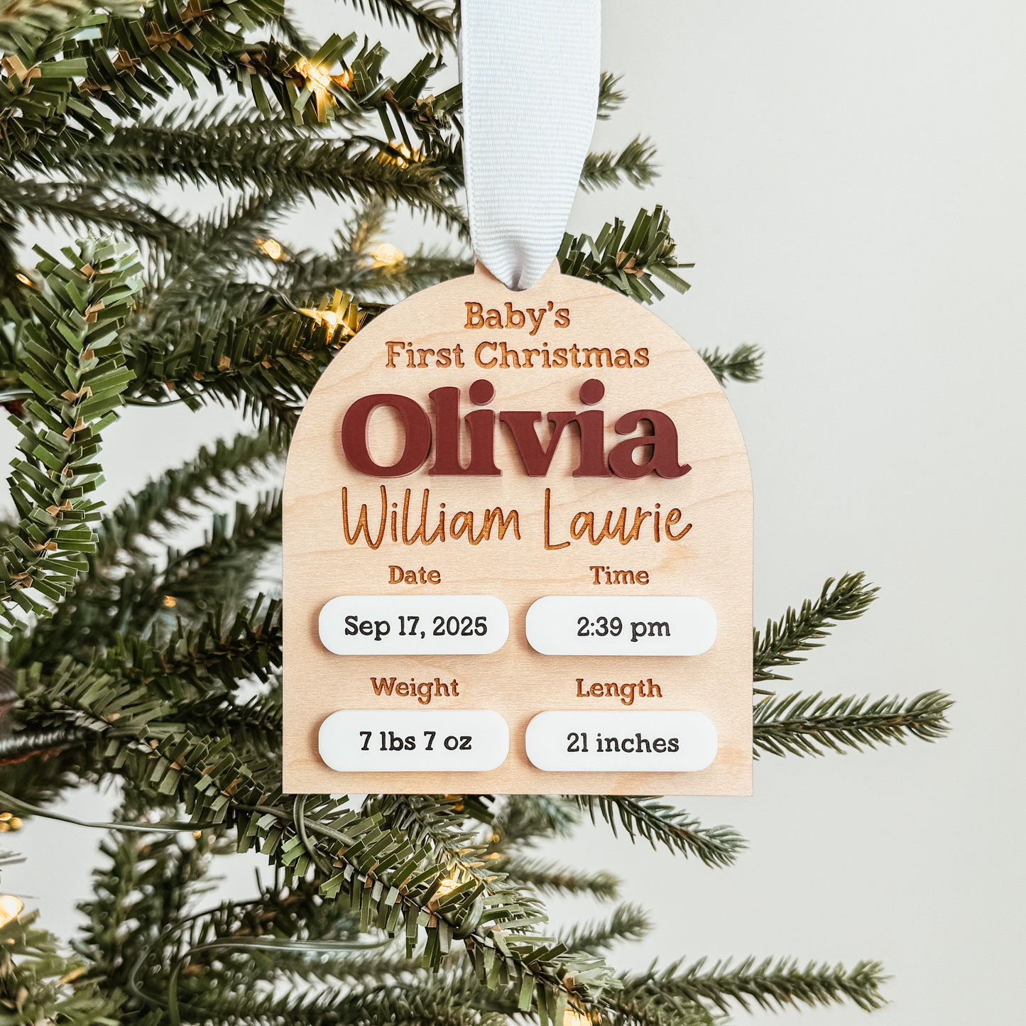 Birth Statistics Ornament With 3D Name & Stats