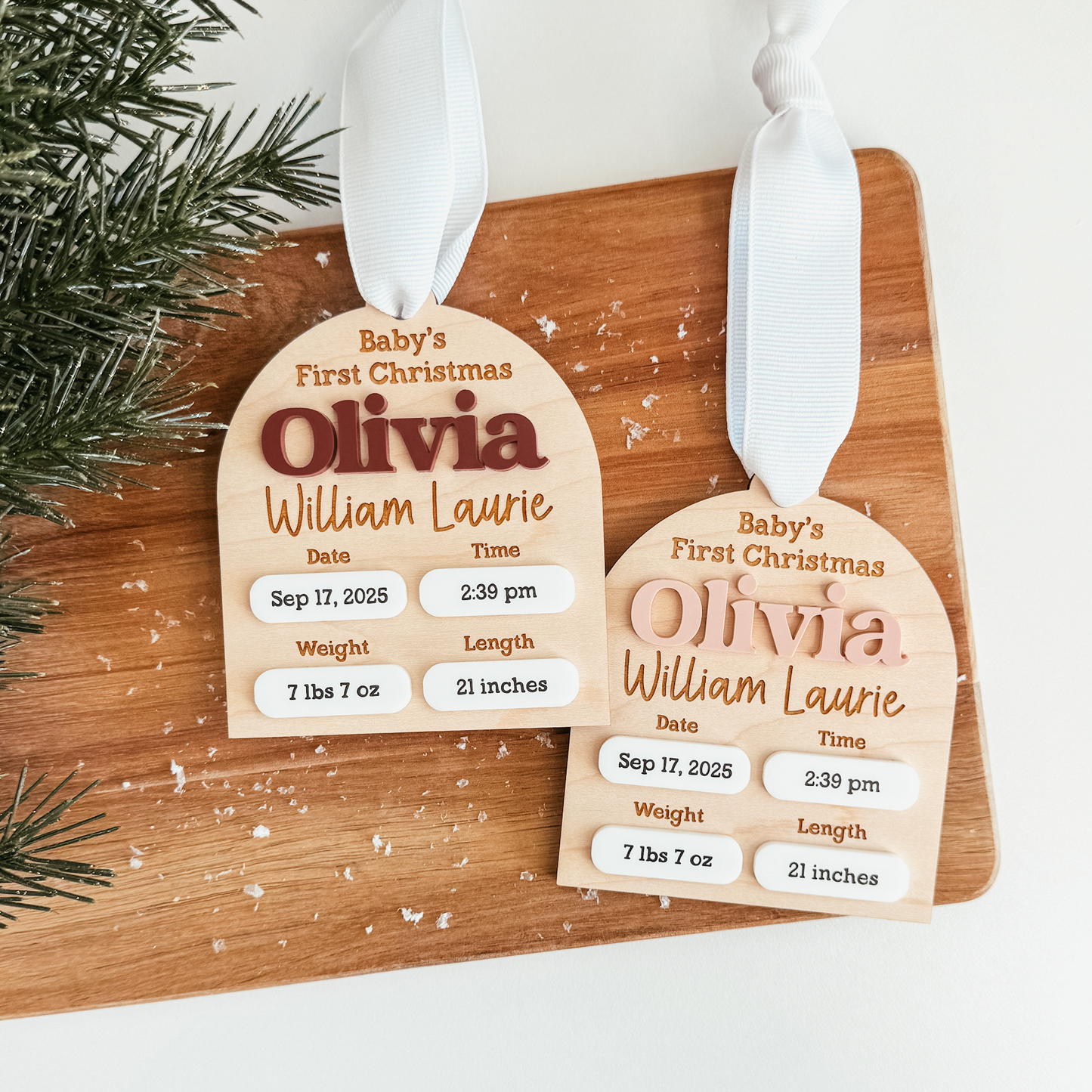 Birth Statistics Ornament With 3D Name & Stats