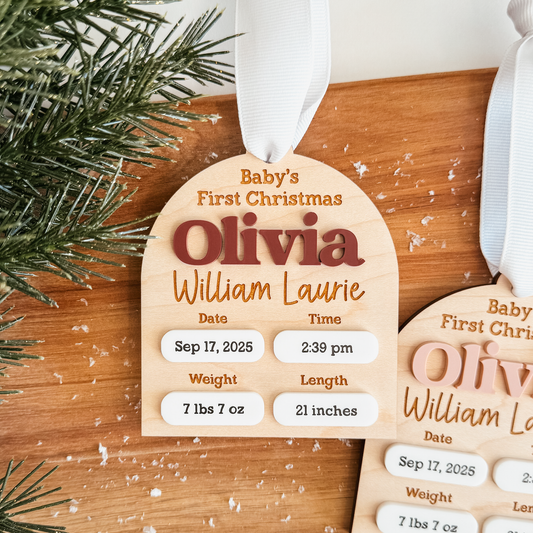 Birth Statistics Ornament With 3D Name & Stats