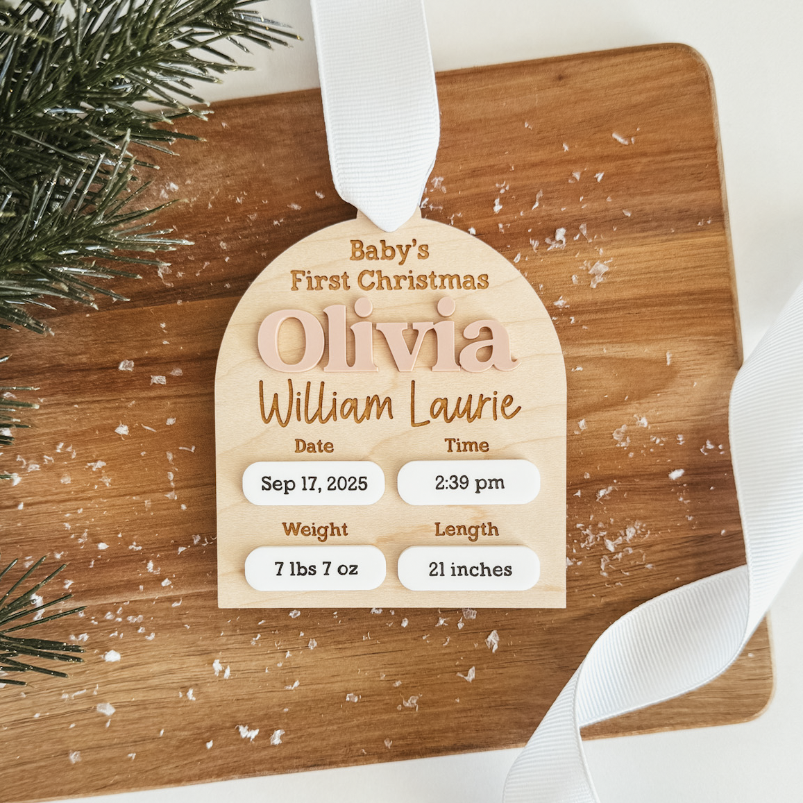 Birth Statistics Ornament With 3D Name & Stats