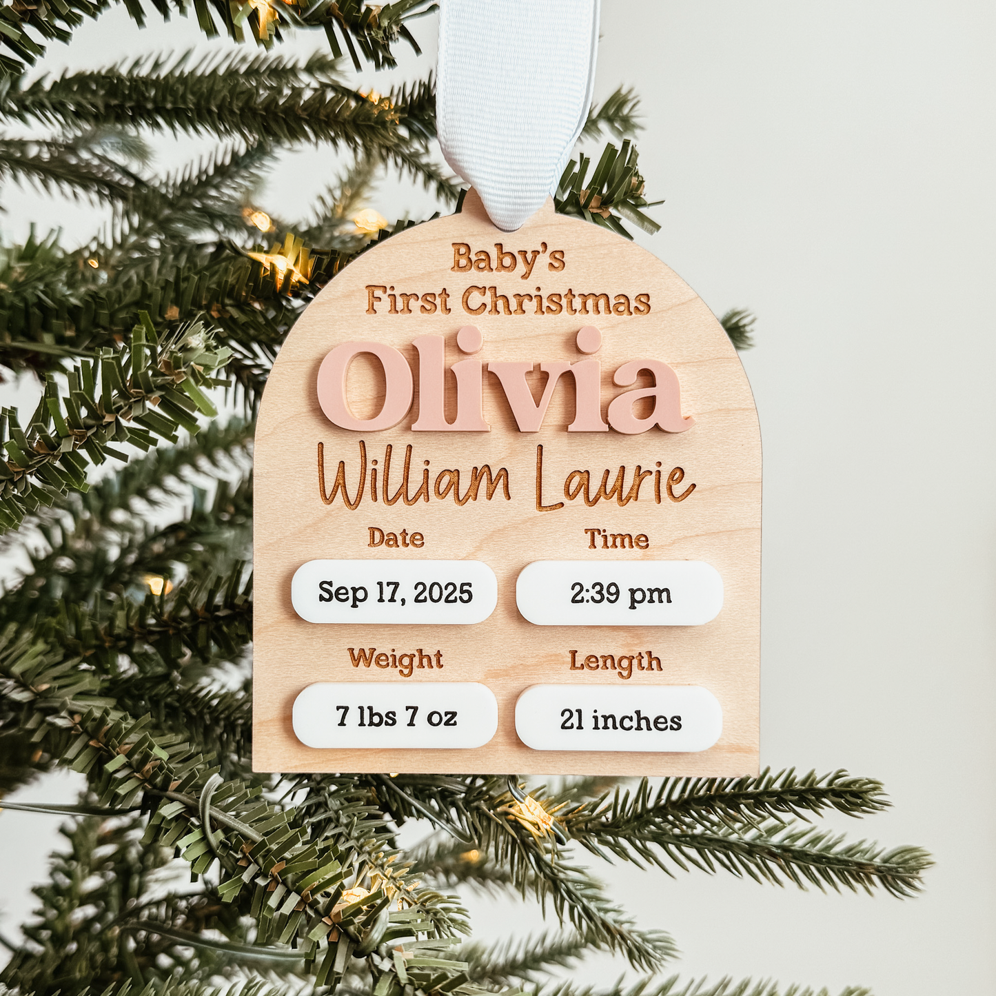 Birth Statistics Ornament With 3D Name & Stats