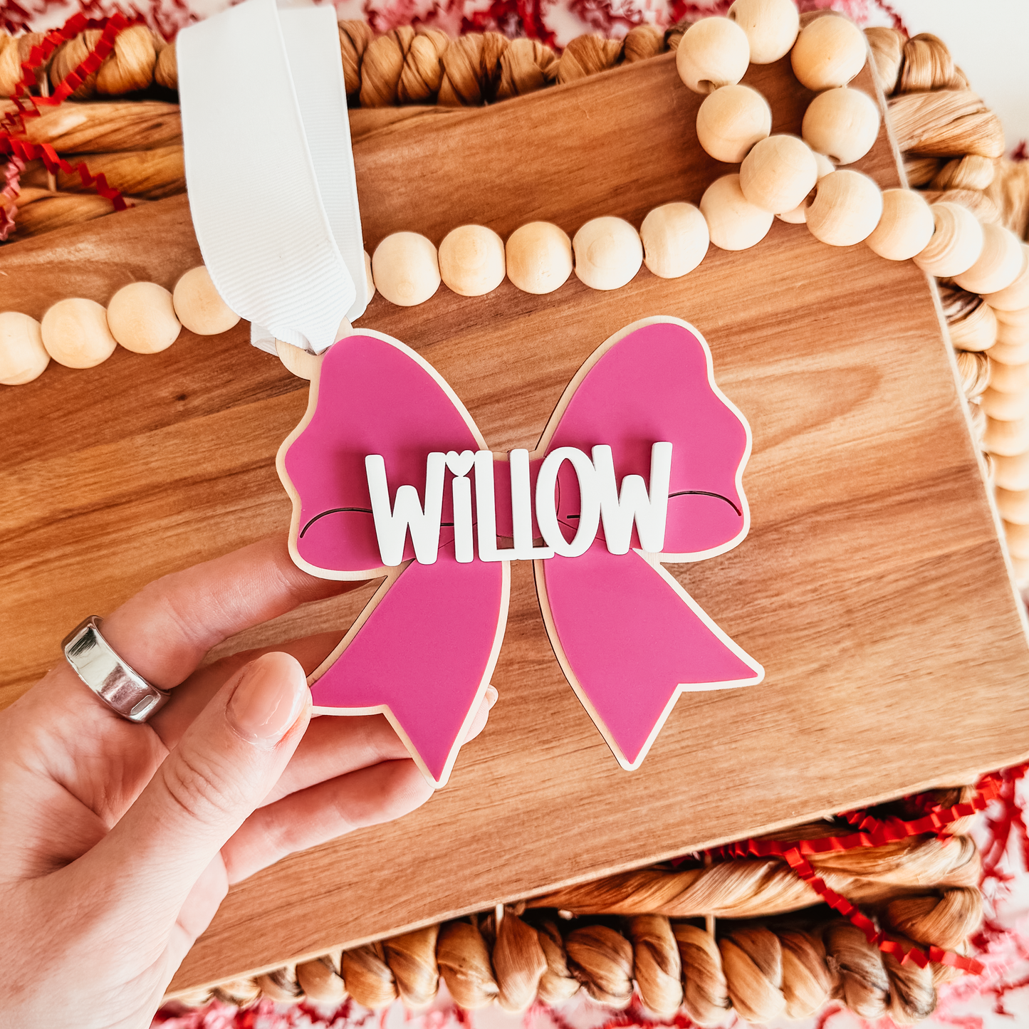 Wood and Acrylic Bow Valentine's Day Tag