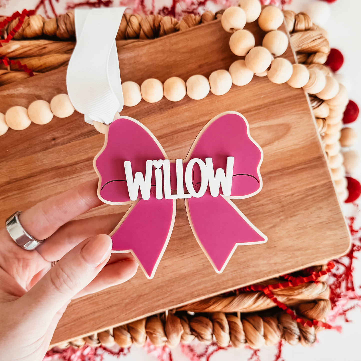 Wood and Acrylic Bow Valentine's Day Tag