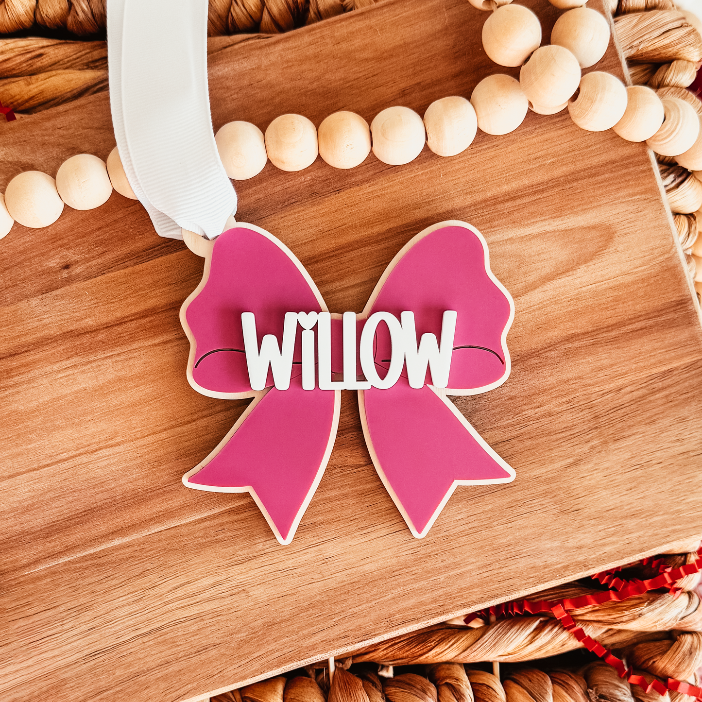 Wood and Acrylic Bow Valentine's Day Tag