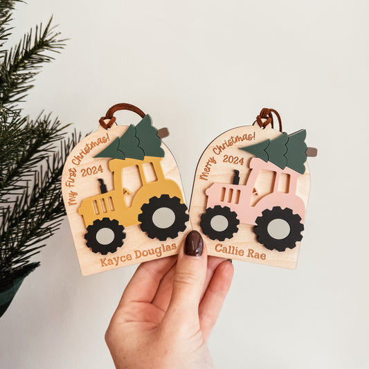 3D Tractor Christmas Ornament