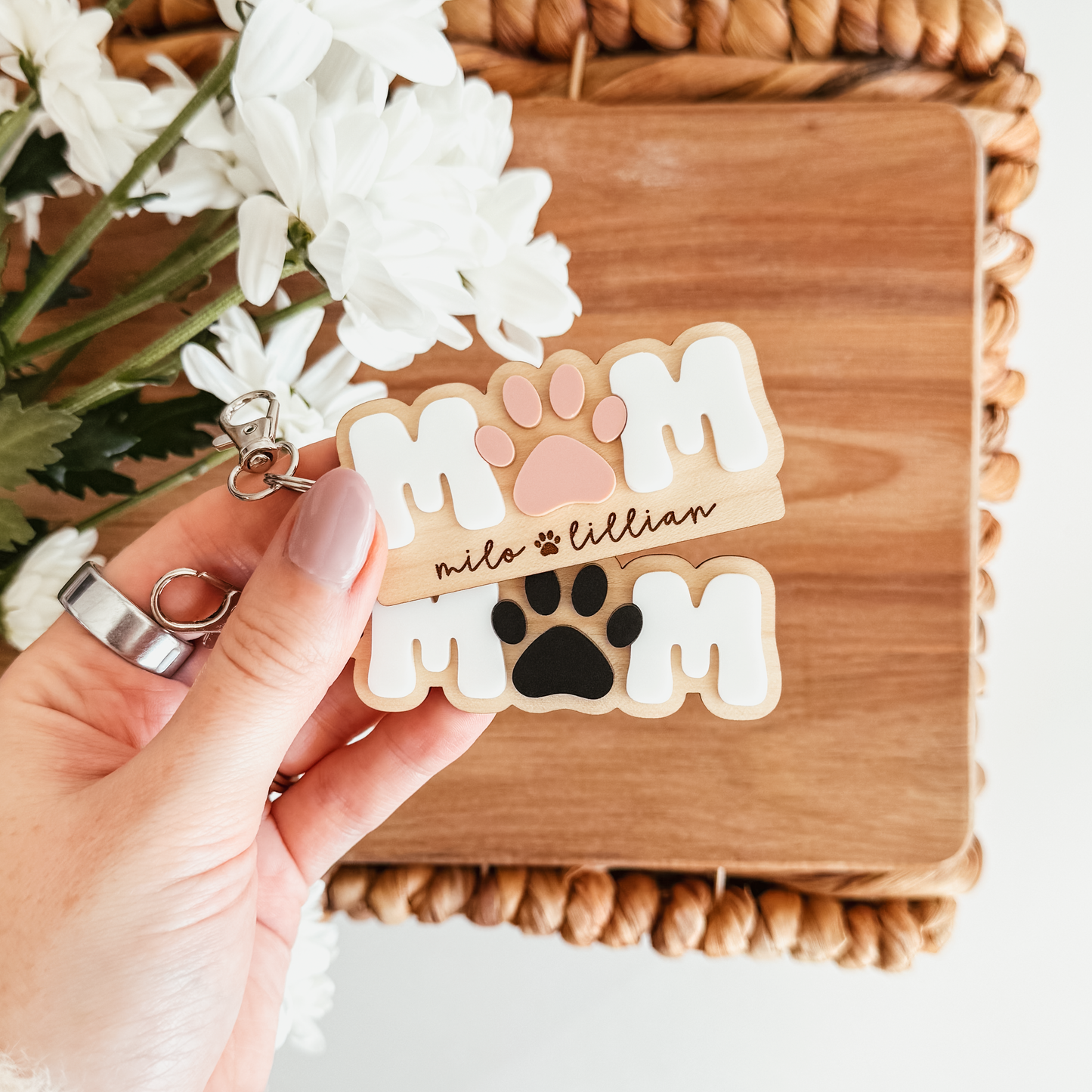 Personalized Paw Print Mom Keychain