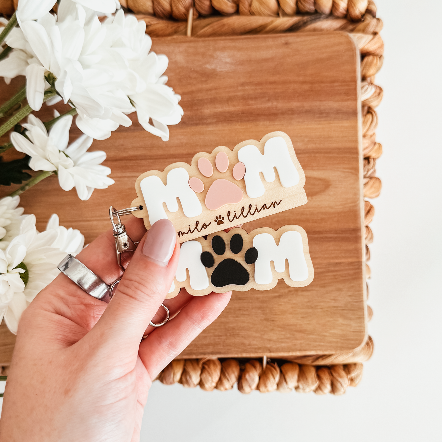 Personalized Paw Print Mom Keychain