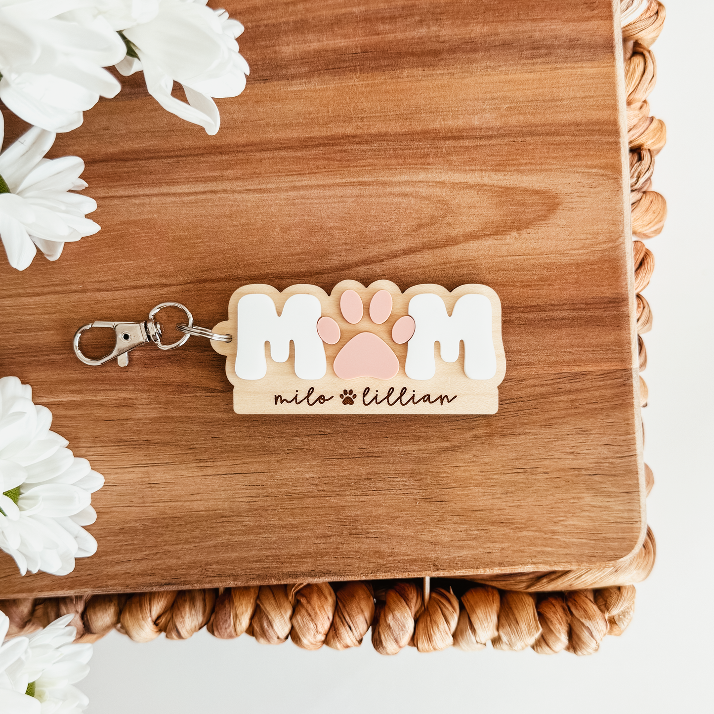 Personalized Paw Print Mom Keychain