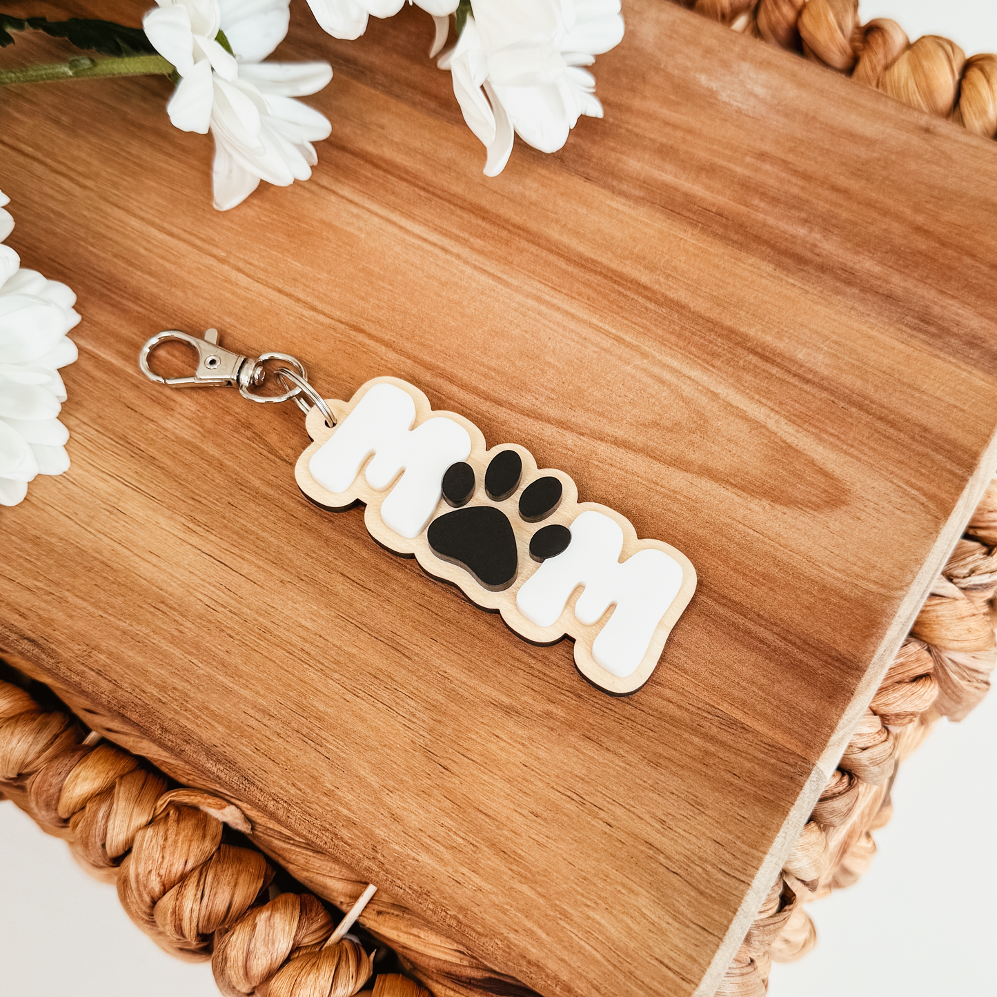 Personalized Paw Print Mom Keychain