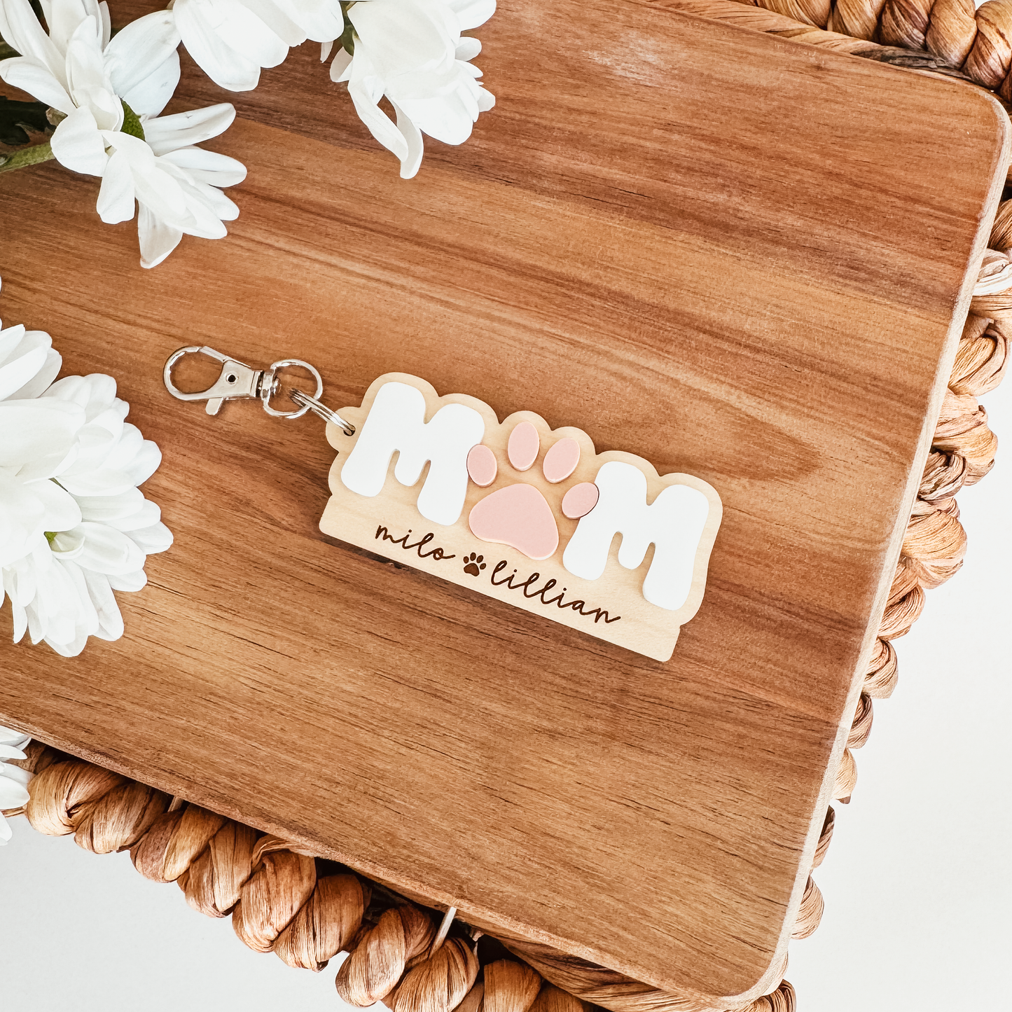 Personalized Paw Print Mom Keychain