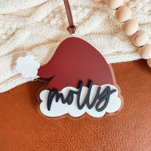 3D Acrylic Santa Hat Stocking Tag