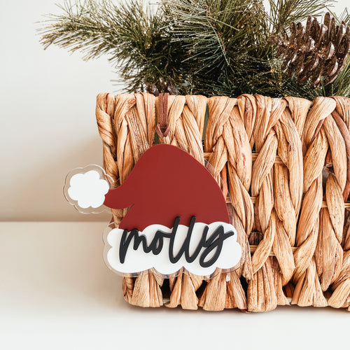 3D Acrylic Santa Hat Stocking Tag