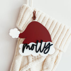 3D Acrylic Santa Hat Stocking Tag