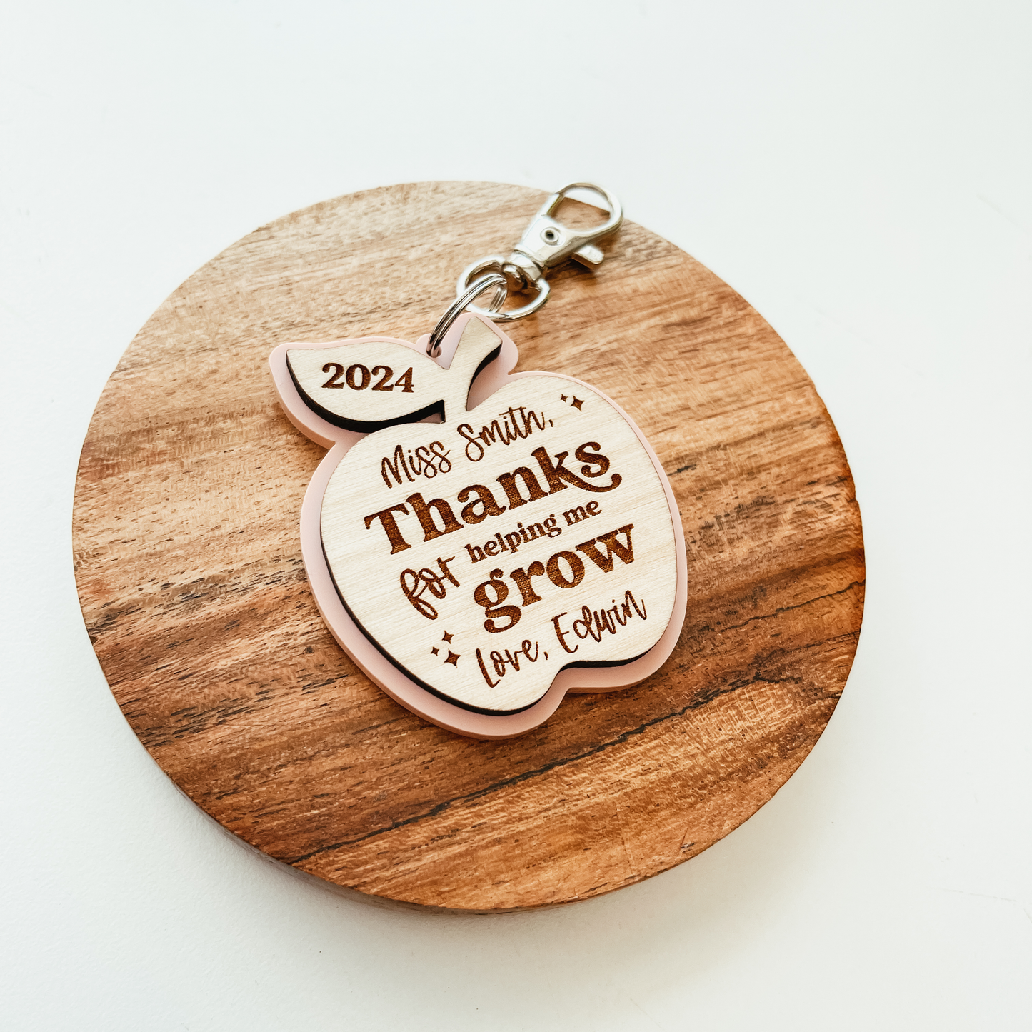 Personalized Thank You Teacher Apple Keychain