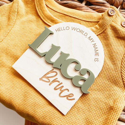 Baby Birth Announcement Sign - Hello World, My Name Is Arch