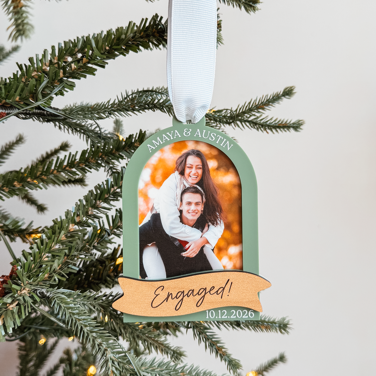 Arch With Wood Banner Photo Christmas Ornament