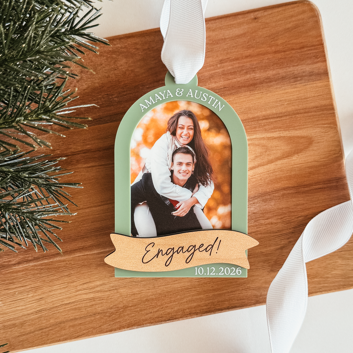 Arch With Wood Banner Photo Christmas Ornament