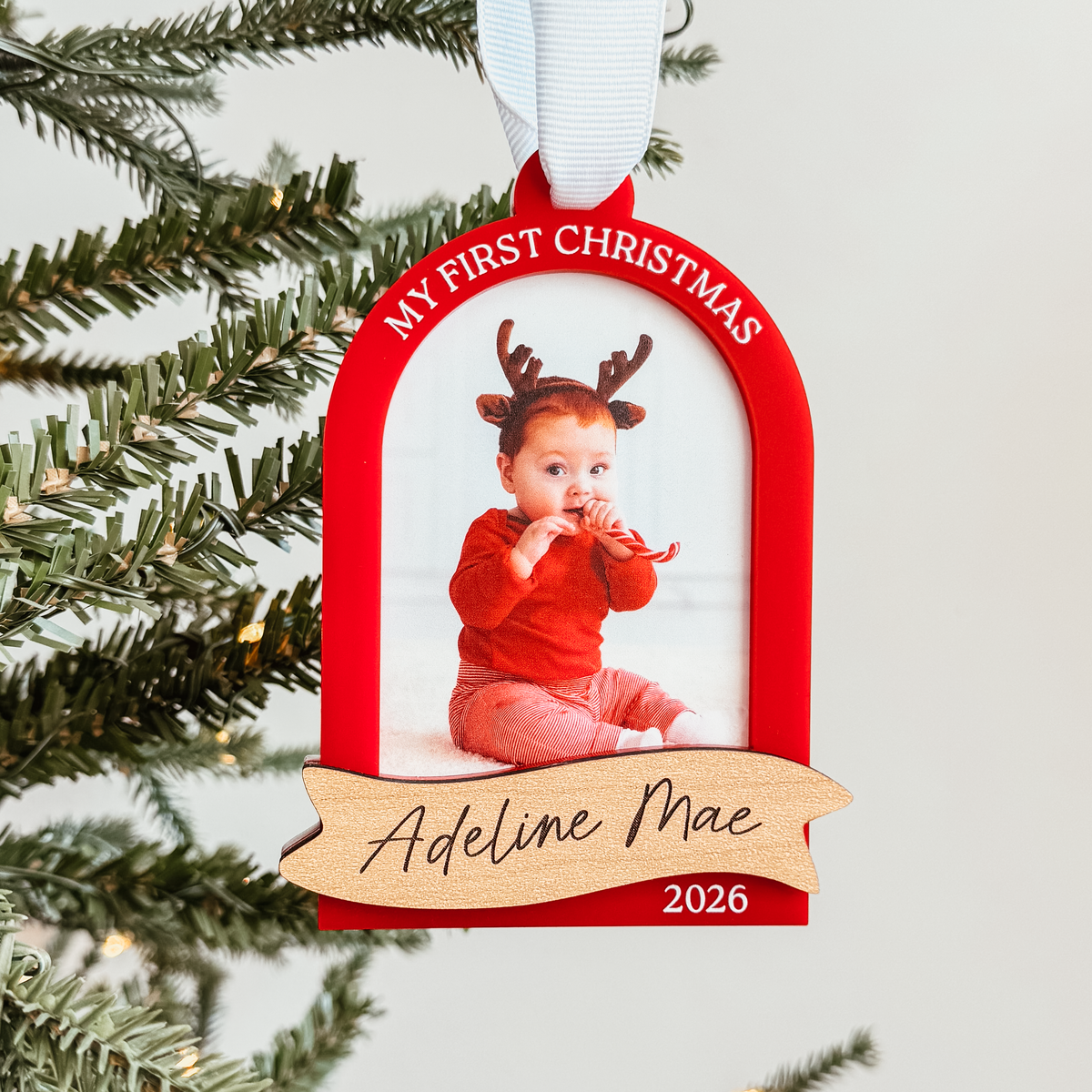 Arch With Wood Banner Photo Christmas Ornament