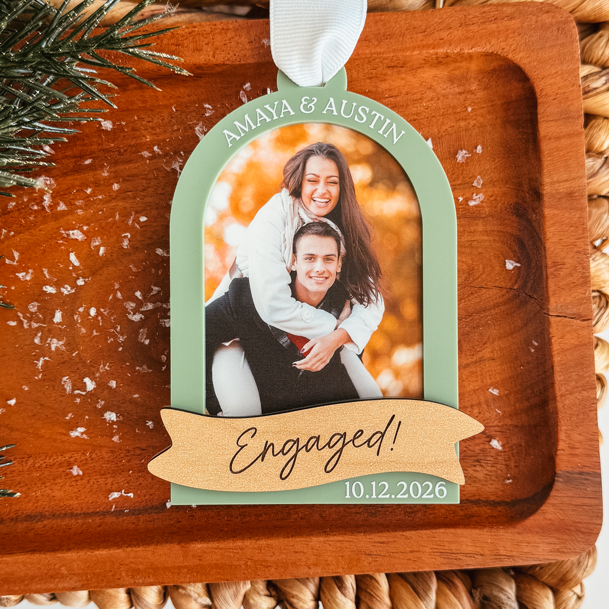 Arch With Wood Banner Photo Christmas Ornament
