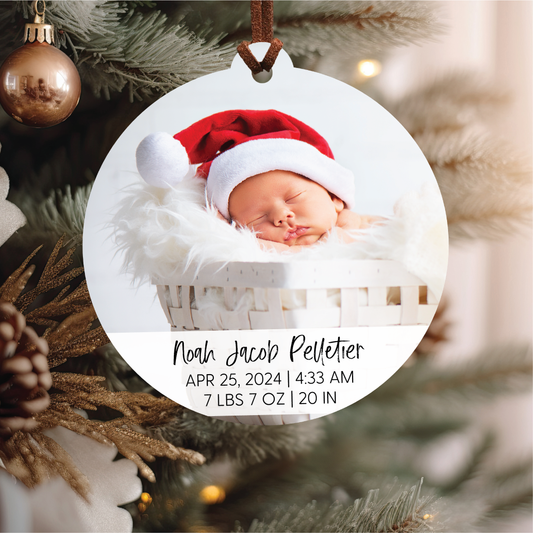 Birth Statistics Photo Ornament V2