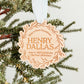 Wooden Birth Statistics Ornament With Wreath